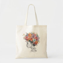 "Curls in Bloom" 春のフラワーモチーフ オリジナルグラフィックトート