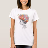 "Curls in Bloom" Spring Floral Custom Graphic Tee Tシャツ (正面)