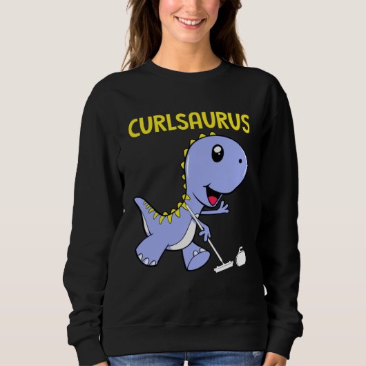 Curlsaurus  Dinosaur  Curling Sport Costume スウェットシャツ (正面)