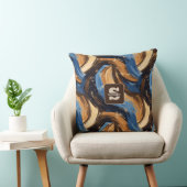 Curly Abstract Brushstrokes in Blue & Brown クッション (椅子)