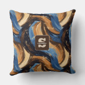Curly Abstract Brushstrokes in Blue & Brown クッション (裏面)