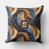 Curly Abstract Brushstrokes in Blue & Brown クッション (正面)