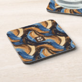 Curly Abstract Brushstrokes in Blue & Brown コースター (左側)