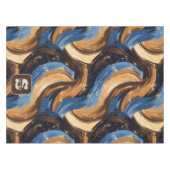 Curly Abstract Brushstrokes in Blue & Brown テーブルクロス (正面(横))