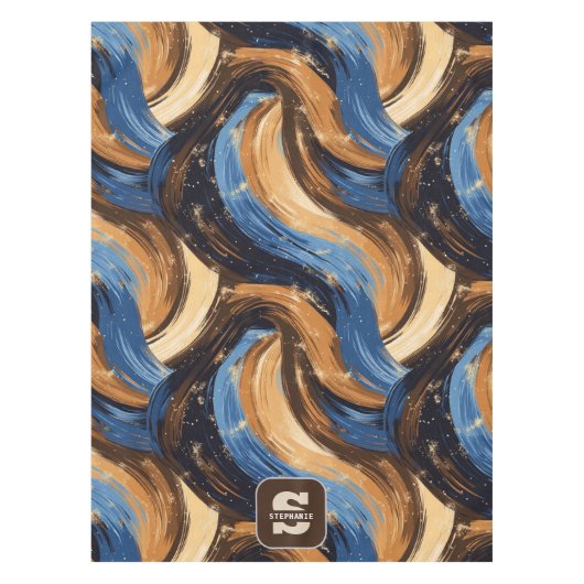 Curly Abstract Brushstrokes in Blue & Brown テーブルクロス (正面)