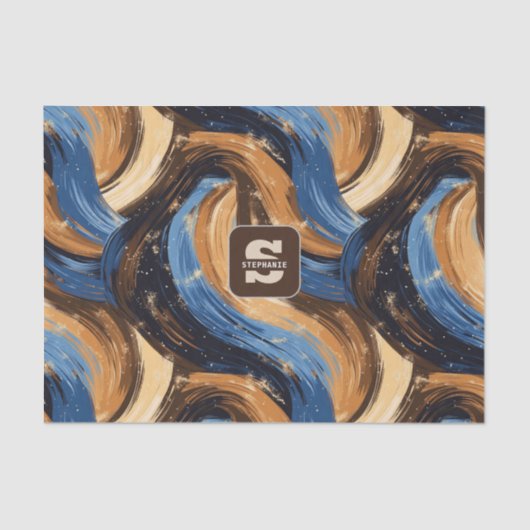 Curly Abstract Brushstrokes in Blue & Brown 薄葉紙 (正面)