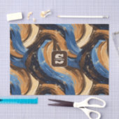 Curly Abstract Brushstrokes in Blue & Brown 薄葉紙 (クラフト)