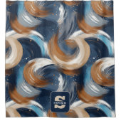 Curly Abstract Brushstrokes in Blue, White & Brown シャワーカーテン (正面)
