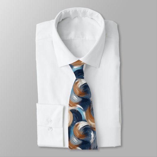 Curly Abstract Brushstrokes in Blue, White & Brown ネクタイ (タイ)