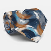 Curly Abstract Brushstrokes in Blue, White & Brown ネクタイ (ロール)