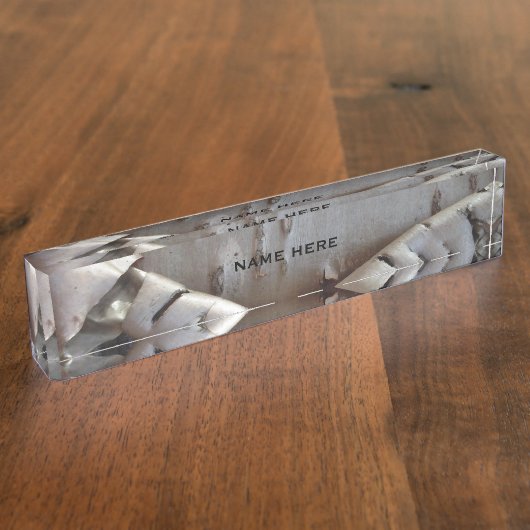 Curly Birch Bark Tree Rustic デスクネームプレート (側面)