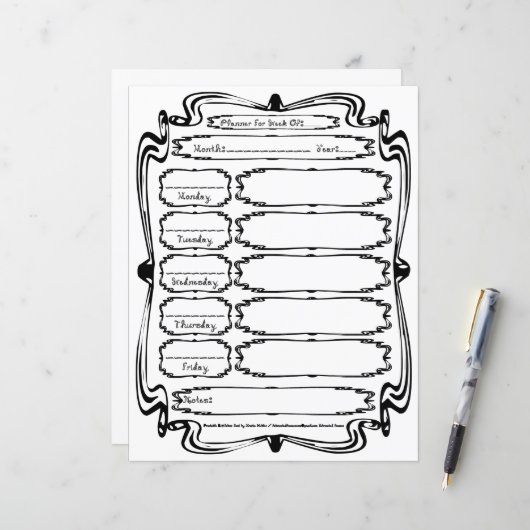 Curly Bracket Fabric Font 5 Day Weekly Planner (正面/裏面インサイチュ)