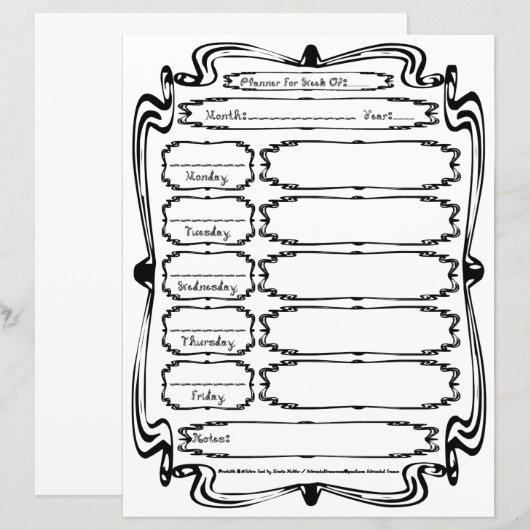 Curly Bracket Fabric Font 5 Day Weekly Planner (正面/裏面)