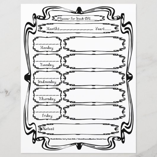 Curly Bracket Fabric Font 5 Day Weekly Planner (正面)