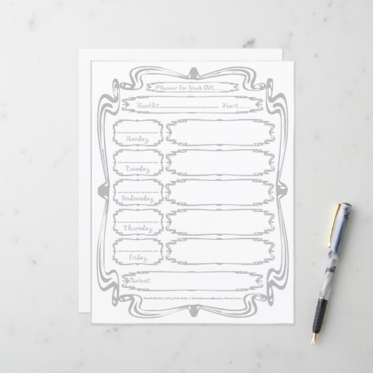 Curly Bracket Silver Fabric Font 5 Weekday Planner (正面/裏面インサイチュ)