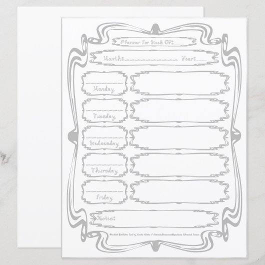Curly Bracket Silver Fabric Font 5 Weekday Planner (正面/裏面)