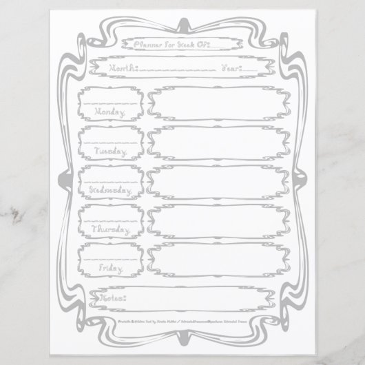 Curly Bracket Silver Fabric Font 5 Weekday Planner (正面)