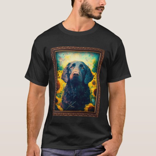 Curly coated Retriever Painting Sunflower Flower M Tシャツ (正面)