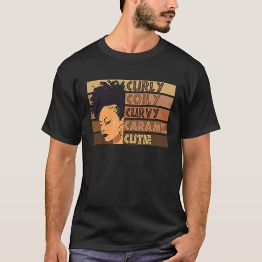 Curly Coily Curvy Caramel Cutie Afro Love African  Tシャツ (正面)