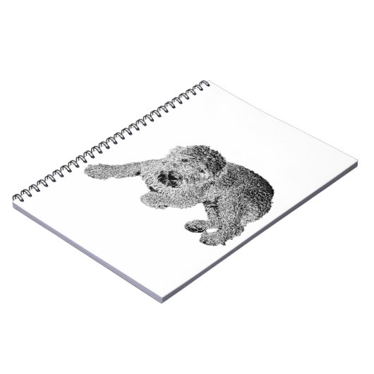 Curly Dog Notebook – Lying Pose in Black & White ノートブック (左側)