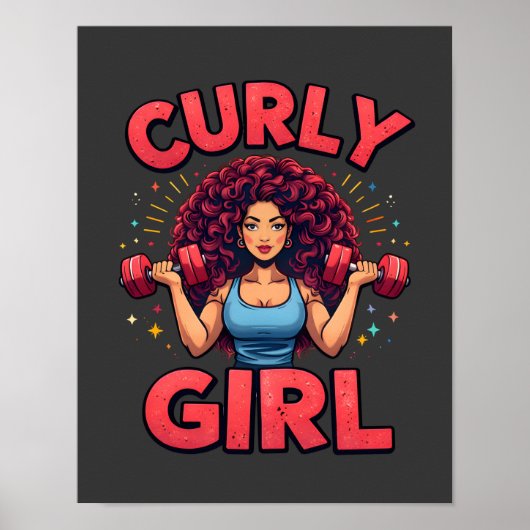 Curly Girl Hair Goals -Pink Gym Fitness Motivation ポスター (正面)