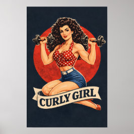 Curly Girl Weightlifting Hair Pin-Up Retro Gym Art ポスター