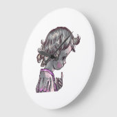 Curly Hair Girl clock  ラージ壁時計 (傾斜)