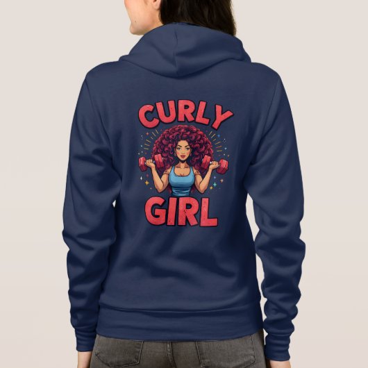 Curly Hair Girl - Pink Gym Motivation Activewear パーカ (裏面)
