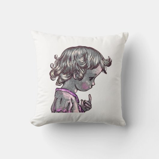 Curly Hair Girl square pillow  クッション (正面)