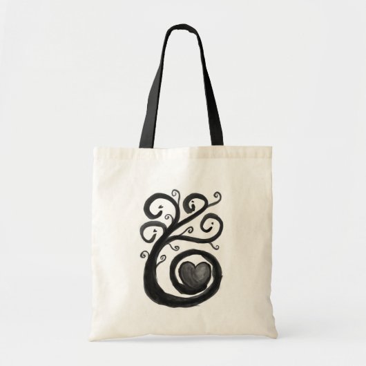 Curly Inky Heart Plant Tote Bag Monochrome トートバッグ (正面)