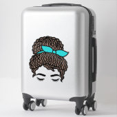 Curly Messy Bun Sticker | Curly Hair Bun Girl Viny シール (スーツケース)