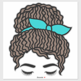 Curly Messy Bun Sticker | Curly Hair Bun Girl Viny シール