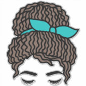 Curly Messy Bun Sticker | Curly Hair Bun Girl Viny シール (正面)