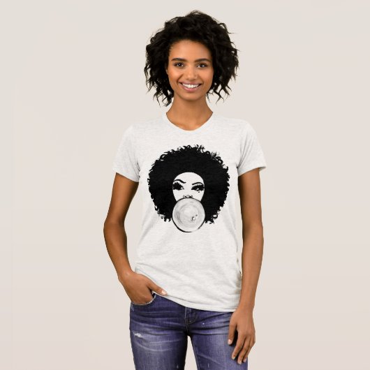 Curlyfroの女の子のフーセンガムの自然な毛の黒T-Shir Tシャツ (正面フル)