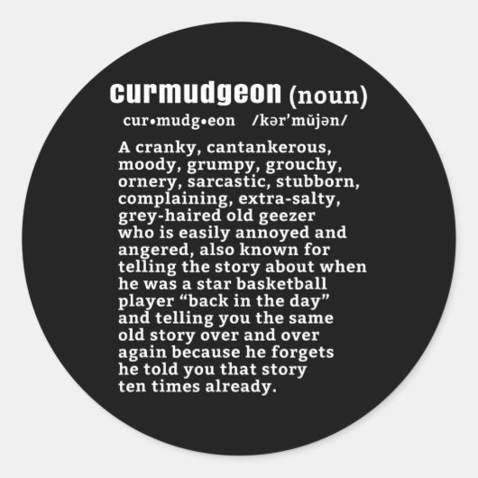 Curmdgeon (bysketbyll版)おもしろい高齢者 ラウンドシール (正面)