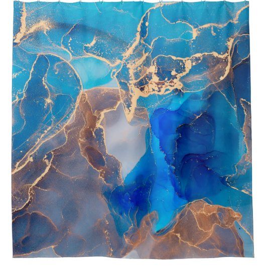 Currents of translucent hues, snaking metallic swi シャワーカーテン (正面)