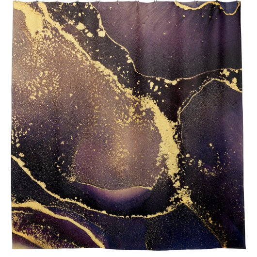 Currents of translucent hues, snaking metallic swi シャワーカーテン (正面)