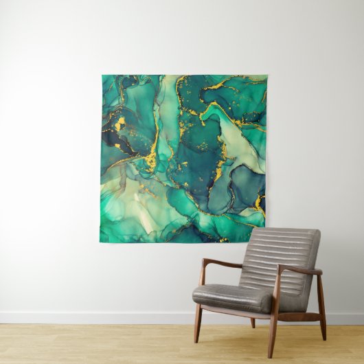 Currents of translucent hues, snaking metallic swi タペストリー (インサイチュ(横))