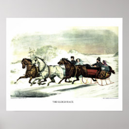 Currier & Ives Lithograph: The Sleigh Race ポスター