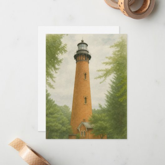 Currituck Beach Lighthouse Watercolor ノートカード (正面/裏面インサイチュ)