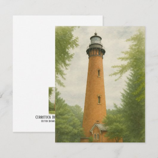 Currituck Beach Lighthouse Watercolor ノートカード (正面/裏面)