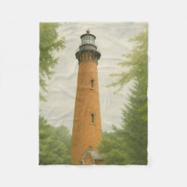 Currituck Beach Lighthouse Watercolor フリースブランケット