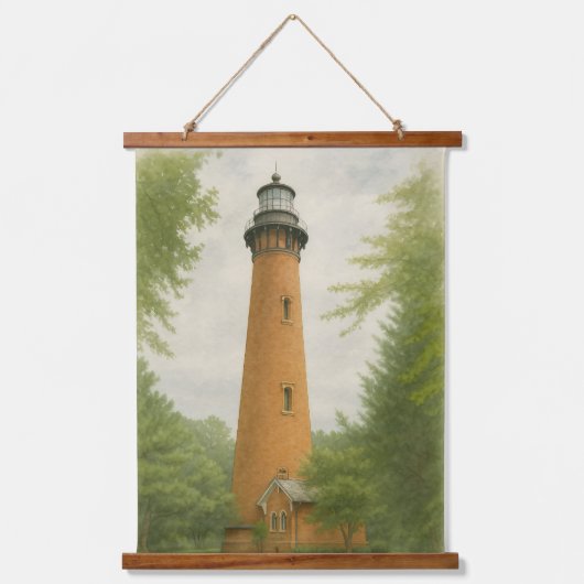 Currituck Beach Lighthouse Watercolor 吊り下げ型タペストリー (正面)