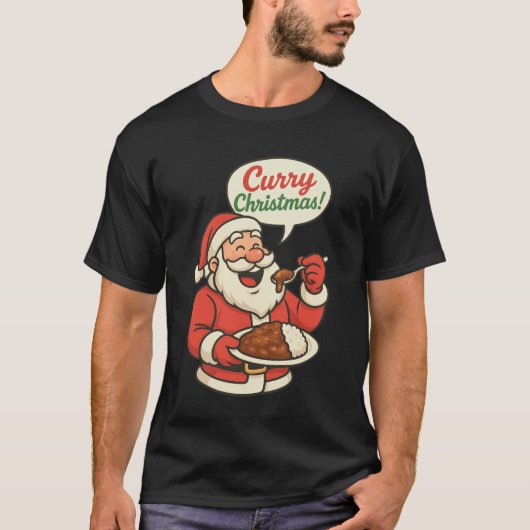 Curry Christmas – Funny Santa Eating Japanese food Tシャツ (正面)