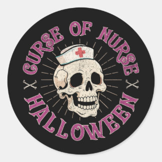 Curse of Nurse Halloween Spooky Nurse Skull ラウンドシール