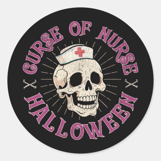 Curse of Nurse Halloween Spooky Nurse Skull ラウンドシール (正面)