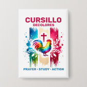 Cursillo DeColores Rooster & Cross Brush Strokes 缶バッジ (正面)