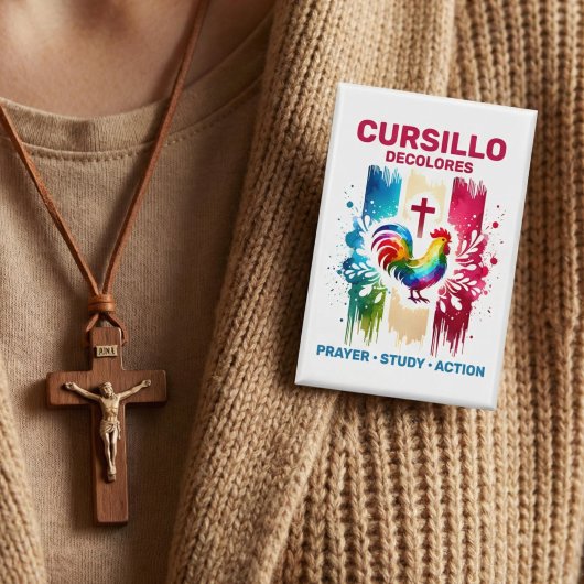 Cursillo DeColores Rooster & Cross Brush Strokes 缶バッジ