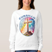 Cursillo Wood Cross With Rainbow and Clouds スウェットシャツ (正面)