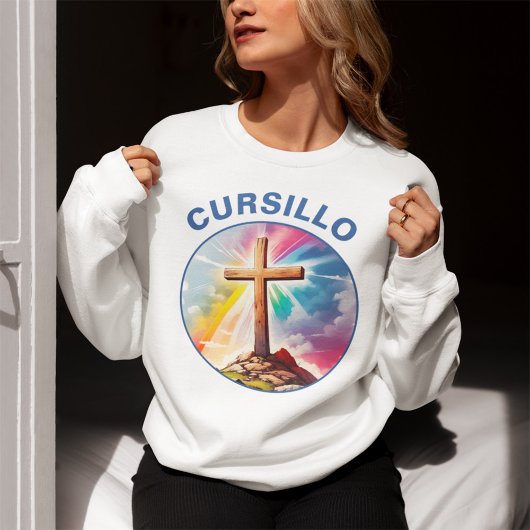 Cursillo Wood Cross With Rainbow and Clouds スウェットシャツ